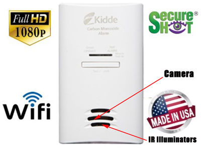 SecureShot HD Live View Kidde CO2 Detector Hidden Camera/DVR w/Nightvision